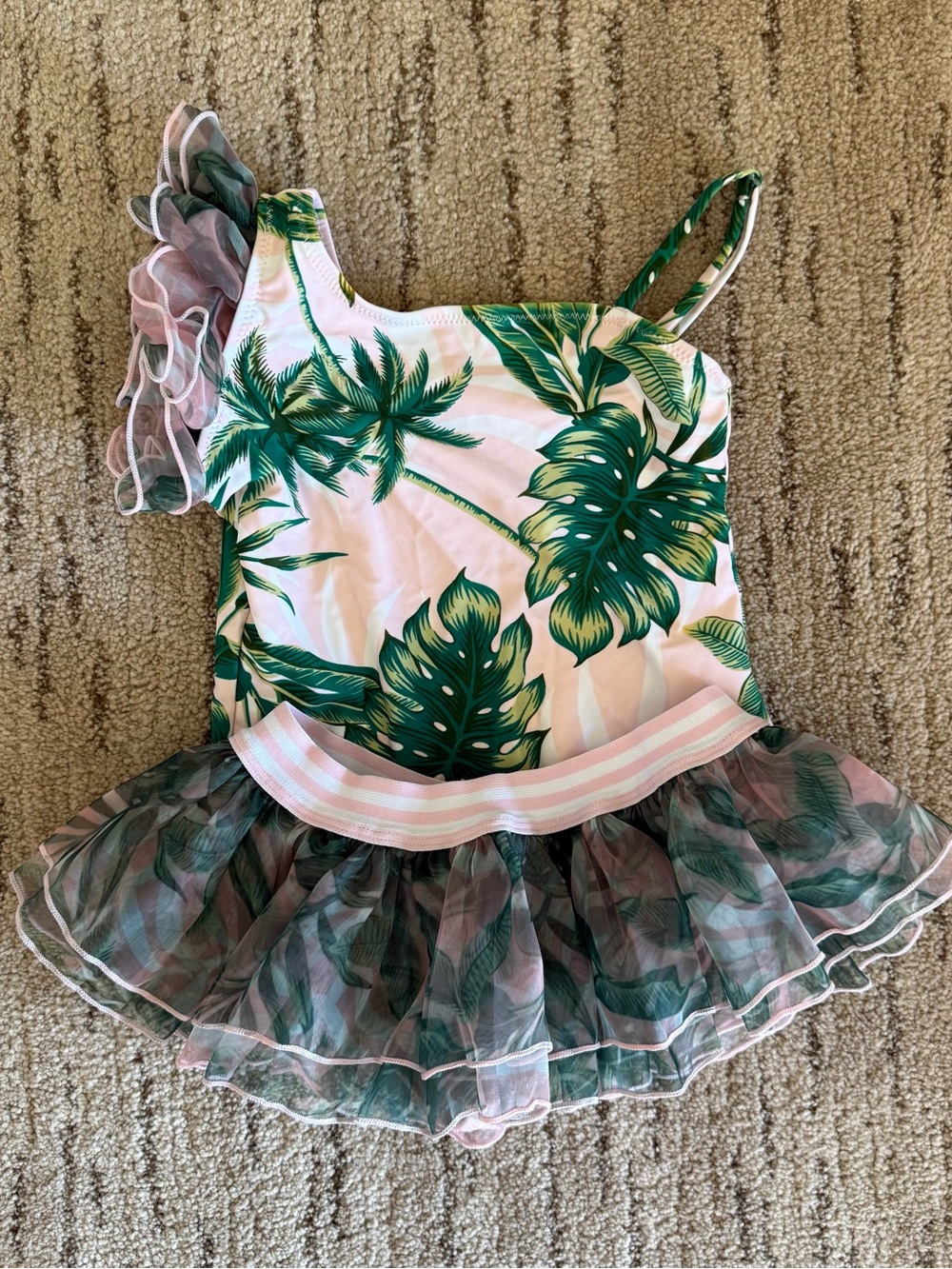 Shade Critters Pink Palm One-Shoulder One-Piece with Matching Skirt